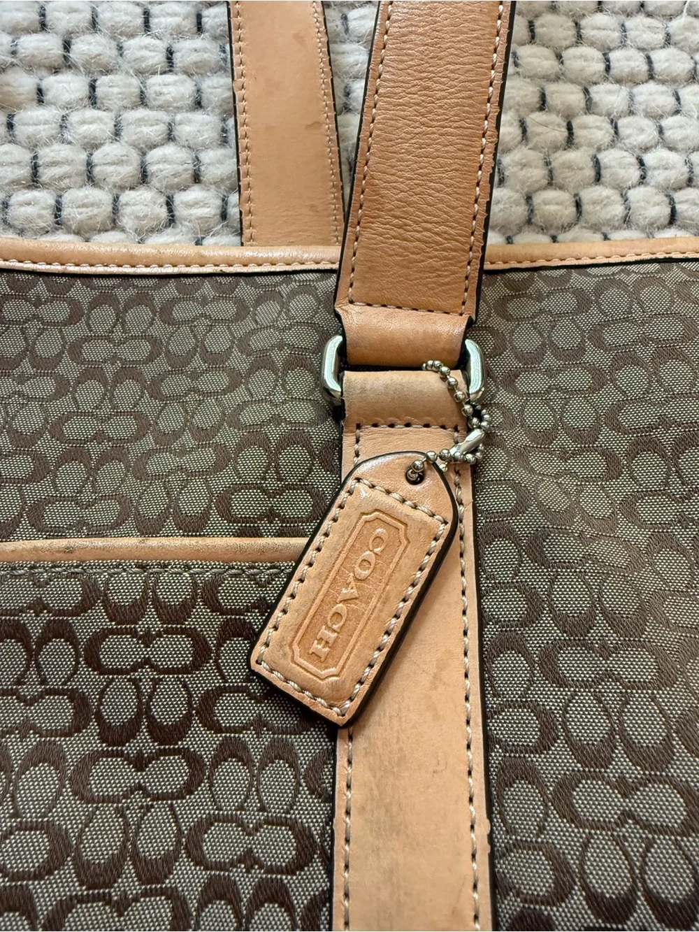 Coach Brown Signature Canvas Duffel with Tan Leather Trim
